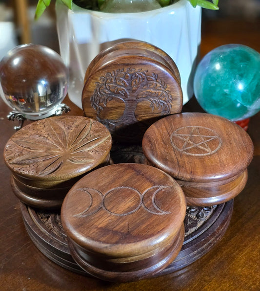 Wooden Herb Grinder With Carving