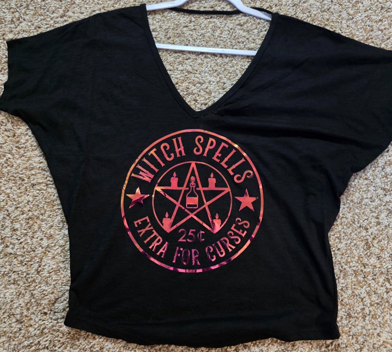 Witch Spells Size Small Black Cotton Crop Top