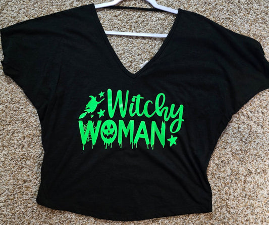 Witchy Woman Size Medium Black Cotton Crop Top