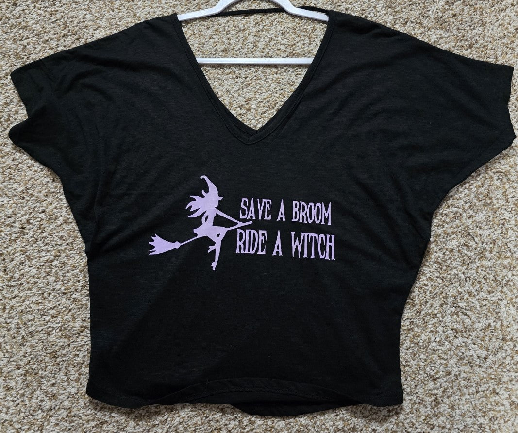 Save A Broom Size Large Black Cotton Crop Top