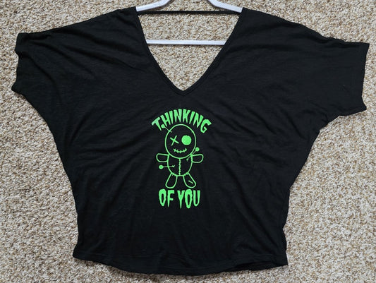 Thinking Of You Voodoo Doll Size Large Black Cotton Crop Top