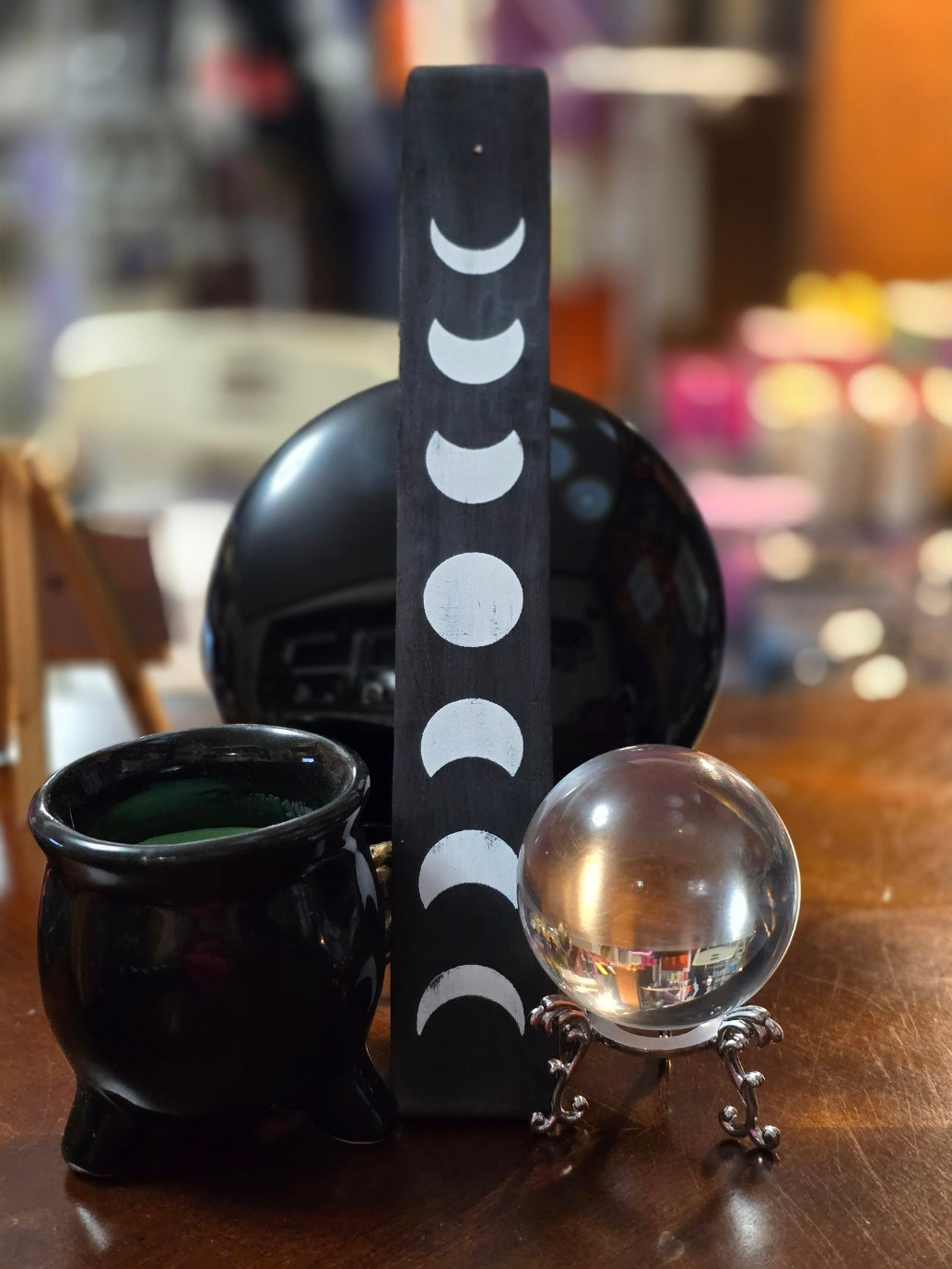 Wooden Moon Phases Canoe Incense Burner